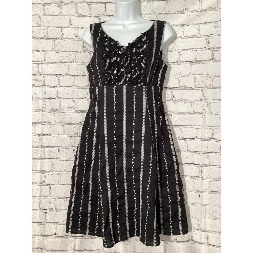 Rabbit Rabbit Rabbit Designs Dress size 6 Black White Embroidered/Ruffle Stripe